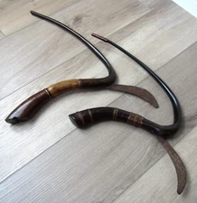 VINTAGE CAMBODIA RICE CUTTER SICKLE PAIR SET 19TH CENTURY CHINESE ANTIQUE