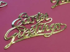 Vintage Easter Die Cut EASTER GREETING Embossed Gold Foil Dresden Style Scrap