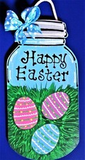 HAPPY EASTER Mason Jar SIGN Wall Art Door Hanger Hanging Spring Plaque Holiday