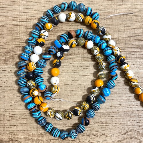 Rainbow Calsilica Beads Jewelry Making Craft Blue Yellow Banded Colorful 8mm Lot