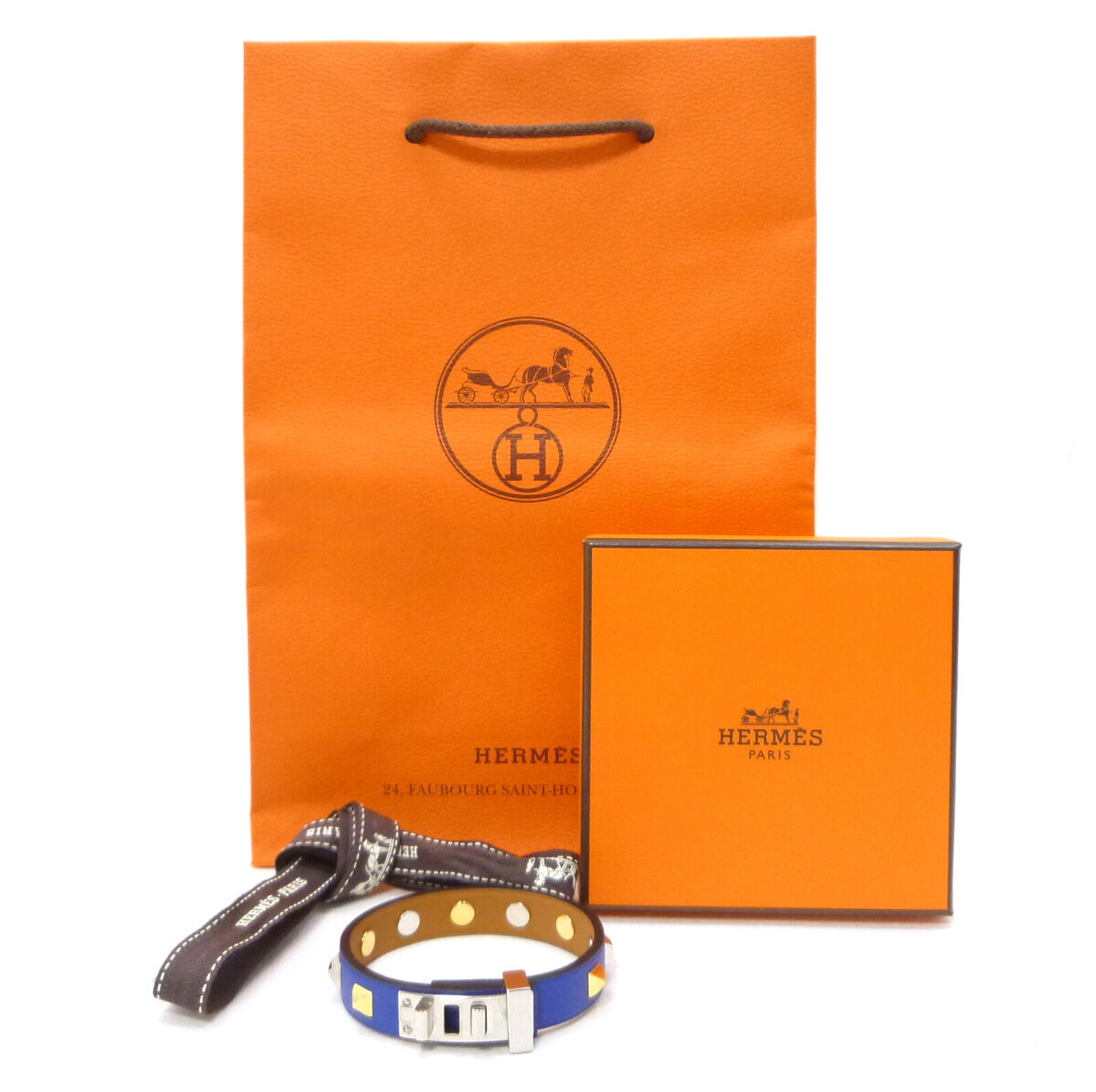 Authentic HERMES MINI DOG CLOUS CARRES Size T2 Bracelet Blue Authentic HERMES MINI DOG CLOUS CARRES Size T2 Bracelet Blue