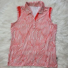 NIVO Womens Size Large Sleeveless Golf Orange White Zebra Breathable Polo Shirt