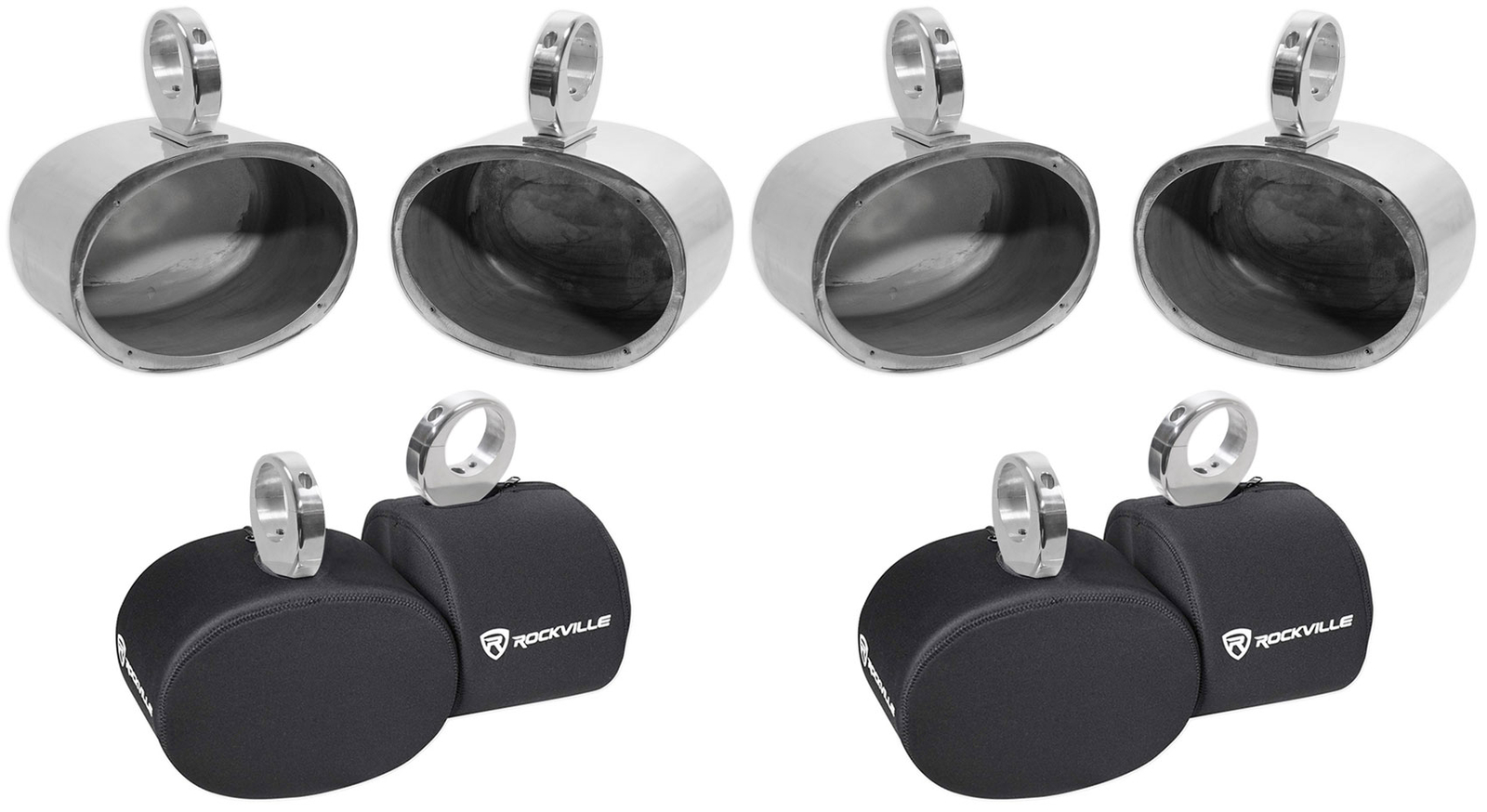 4 Корпуса динамиков Rockville MAC69S 6x9 Серебристо-алюминиевых для вейкбординга чехлы