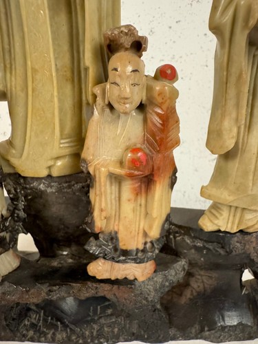 Antique Chinese Soapstone Carving Figural Group 5 Figures on a Stand - Picture 6 of 22