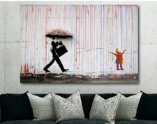 BANKSY Coloured Rain - Canvas Wall Art Print