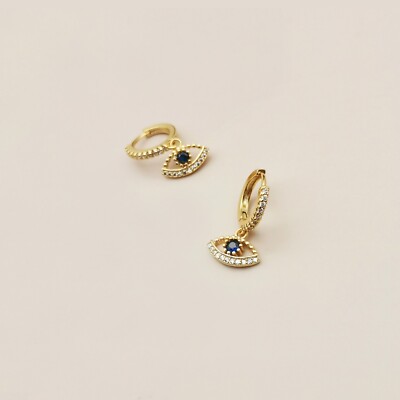 Evil Eye Huggie Creolen mit Zirkonia, CZ Evil Eye baumelnd Geschenkidee