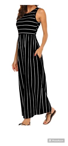 NWT Hount Summer Sleeveless Blue Striped Flowy Casual Long Maxi Dress Size S