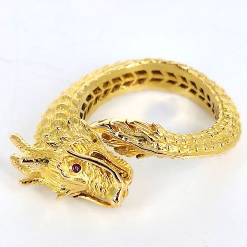 Imposanter Vintage Drachenring aus 750er Gelbgold mit Rubinaugen - Bild 6 von 9