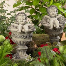 Rosenengel Flora Engelsfigur Putte Gartenfigur Dekofigur Balkon Garten Grab