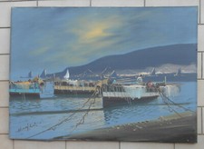 MARIO GALANTI ? DIPINTO AD OLIO SU TELA MARINA POSILLIPO PESCATORI CM. 50 X 70