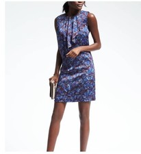 New Banana Republic Women Sleeveless Print Ruffle Front Shift Dress SZ 4