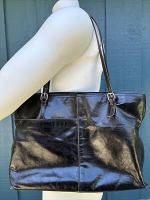 Hobo the Original Black Leather Shoulder Bag Zigzag BLK/WH Liner Great Shape
