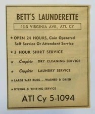 1959 Bett's Launderette Advertisement Atlantic City, New Jersey