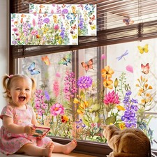 2 Sets Flower Window Clings for Glass Window Stickers, Colorful Floral Bouque...
