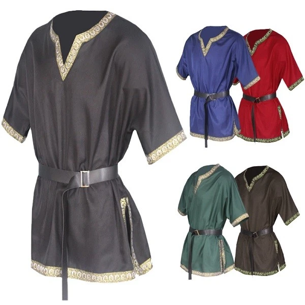 Herren Mittelalterlicher Ritter Krieger Kostüm Tunika Wikinger Pirat Shirt Tops - Bild 1 von 4