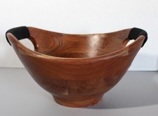 Rustic Wooden Bowl Handcrafted Double Cord Wrapped Handles Made In India