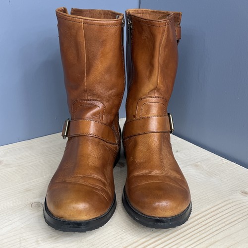 Harley Davidson Women's Brown Leather Harness Motorcycle Side Zip Boots Size 10 - Picture 6 of 12
