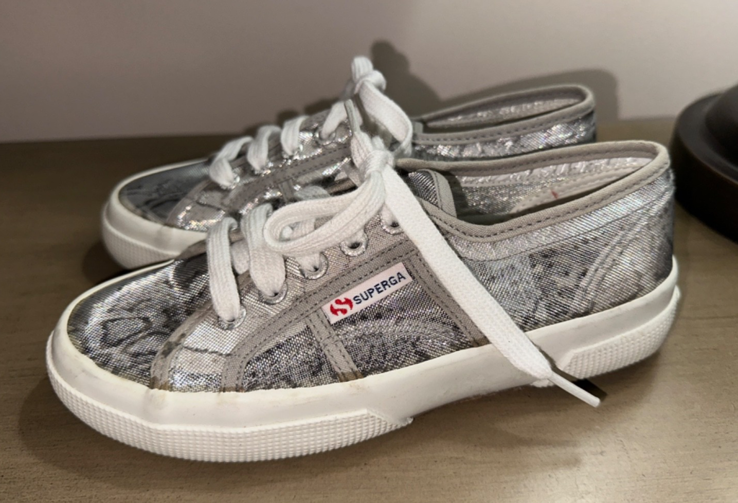 SAOLA Nuove scarpe sneakers basse SUPERGA 2750 bambina 3 5 EU 35 stampa leopardata maglia argento