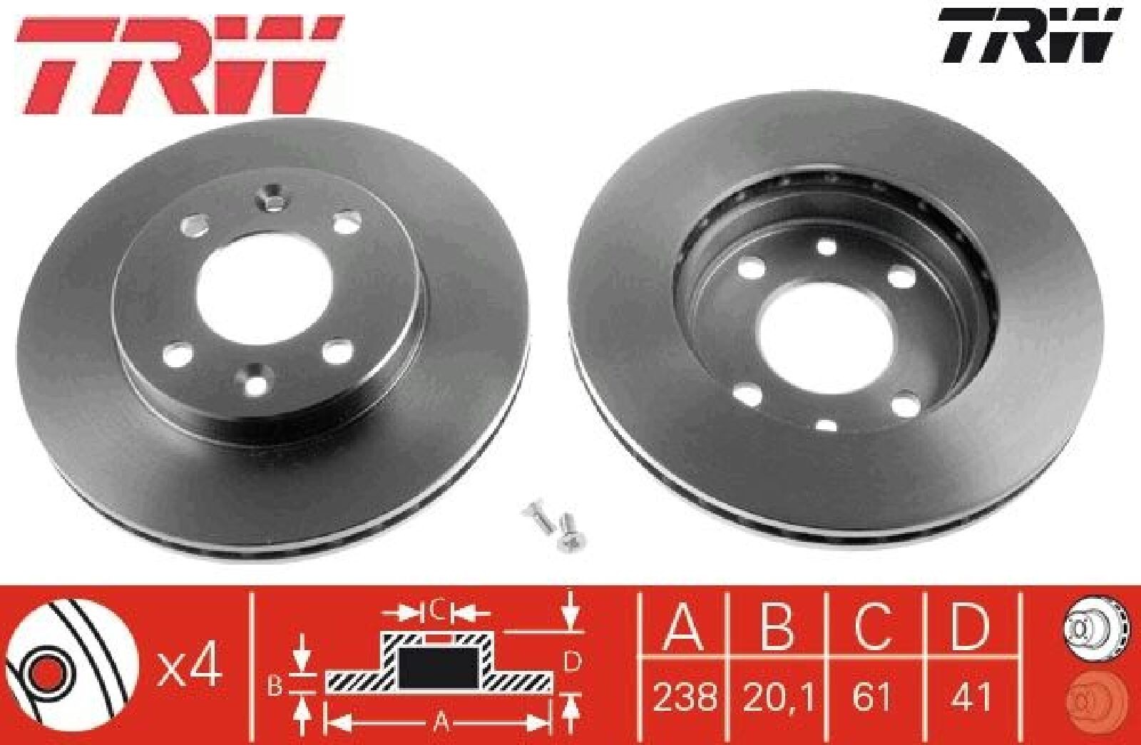 2x Bremsscheibe TRW DF1016 2 Bremsscheiben Vorderachse Vorne