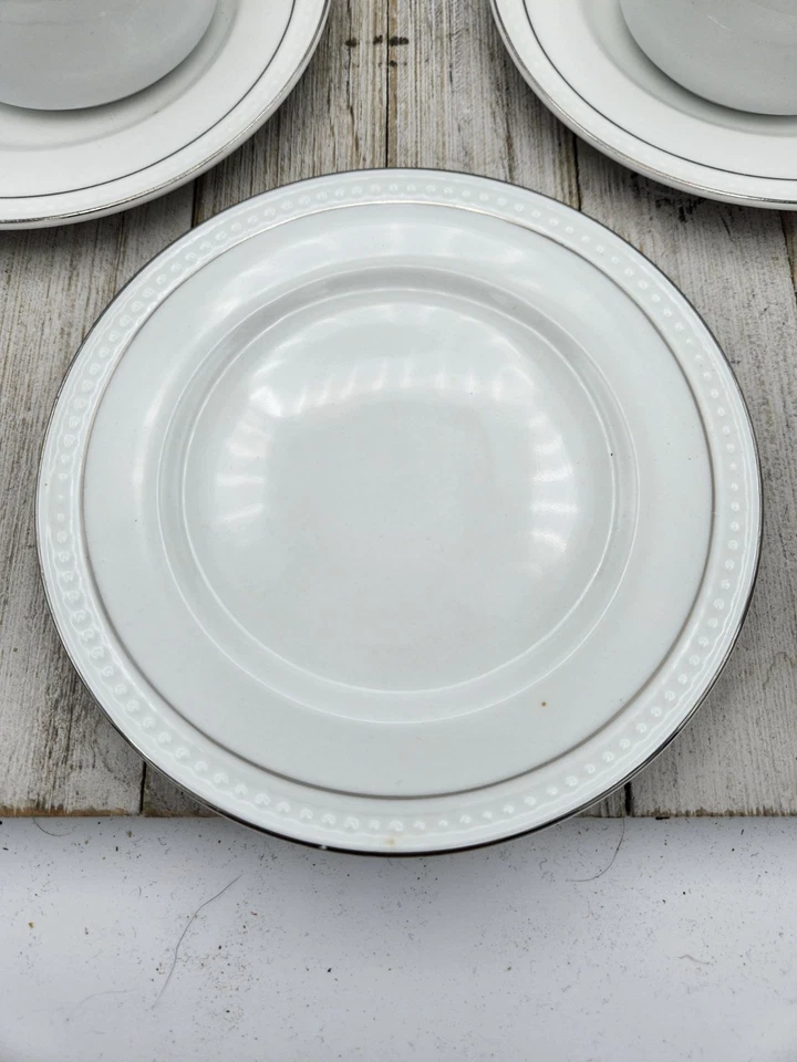 Gibson Elite White Hobnail silver Cup and Saucer set Beaded Replacement Set Of 3 - Image 2 of 4