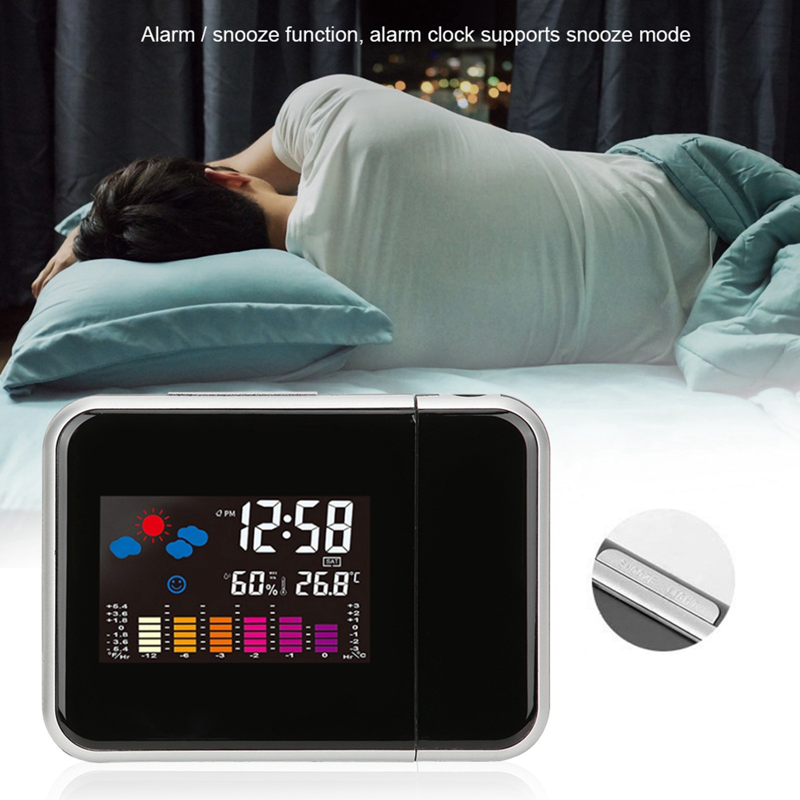 Multifunctional LCD Color Screen Electronic Alarm Clock Projection Weather KRI✈️