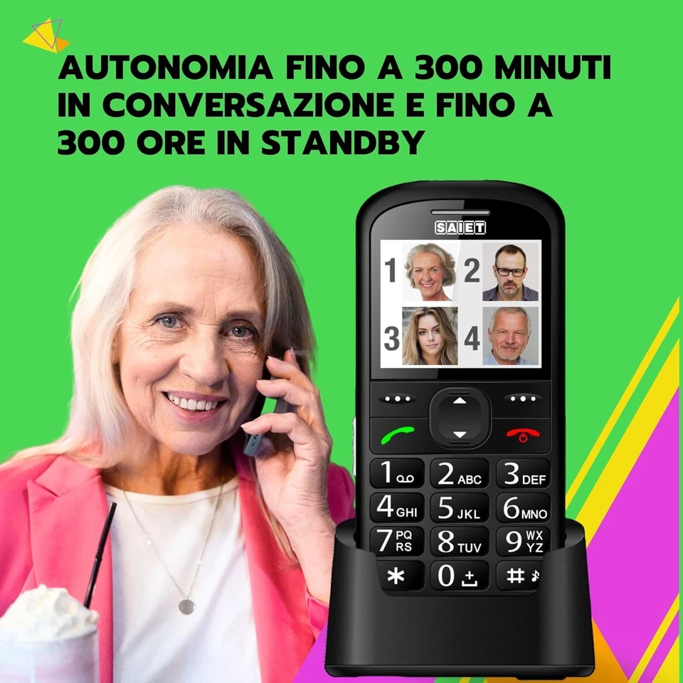 SAIET MAGNUM DUE NERO CELLULARE PER ANZIANI TASTI GRANDI DISPALY 2.2" RADIO FM - Immagine 2 di 4