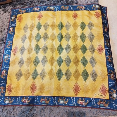 Jim Thompson Thai Seidentuch Quadrat Elefanten Diamanten Designer Blau Gelb 