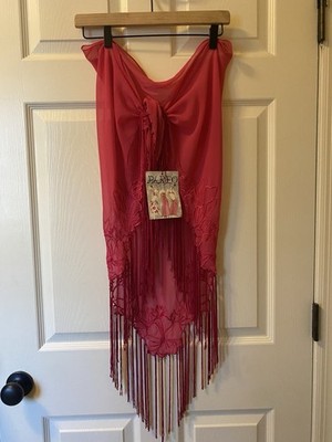 Cejon Beachwear Fringed Pareo Red Sheer Cruise Beach Pool Bikini Cover-Up Wrap