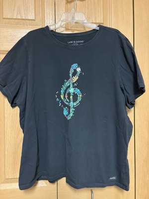 Music Treble Clef Floral T-Shirt 4X  Life Is Good  Crusher