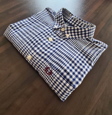 Fred Perry Hemd Größe M Blau Weiß Kariert Baumwolle Herren Langarm Hemd
