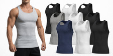 MEN RIBBED Fitted Slim Fit Athletic Muscle Gym Rib Tank Top Mens Vest Cotton LOT