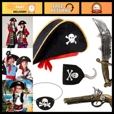 5Pcs Pirate Costume Accessories Set - Captain Hat, Sword, Eye Mask, Hook for Hal