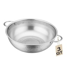 Stainless Steel Colander, 3-Quart Micro-Perforated Metal Colander Strainer 3QT