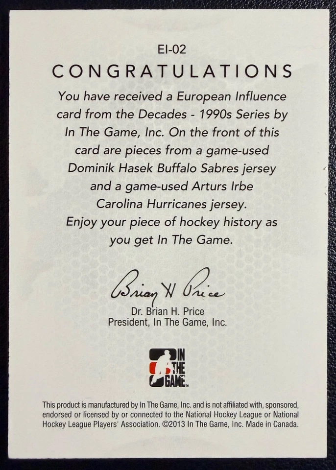 Parche doble usado en juegos DOMINIK HASEK ARTURS IRBE 2013-14 ITG décadas 1990 IE/80 Foto 2 de 2