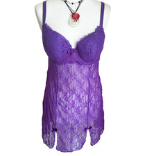 Y2K Purple Lace Babydoll Cami 38C Sheer Vintage Lingerie