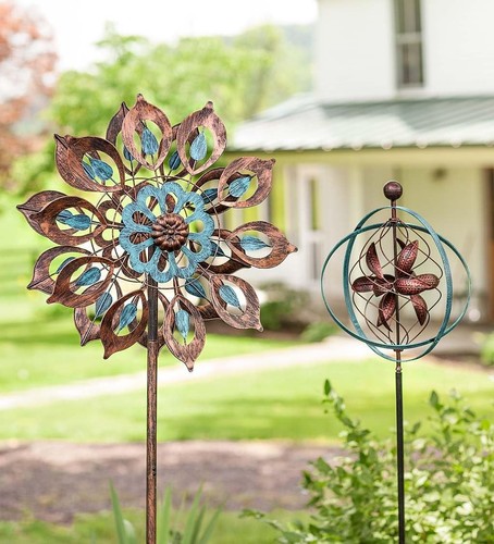 Faszinierender 24" Kupfer Lilie Wind Spinner mit unabhängigen Rotoren & Blütenblatt Design - Bild 4 von 6