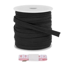 Flat Drawstring Cord 10mm x 27 Yd, Replacement Flat Rope with Ruler Black