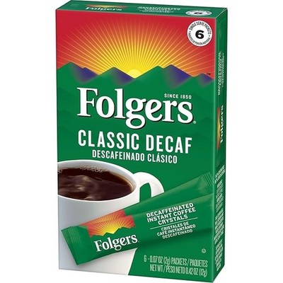 Folgers Classic Decaf Decaffeinated Instant Coffee Crystals 6 Single Serve (5pk)