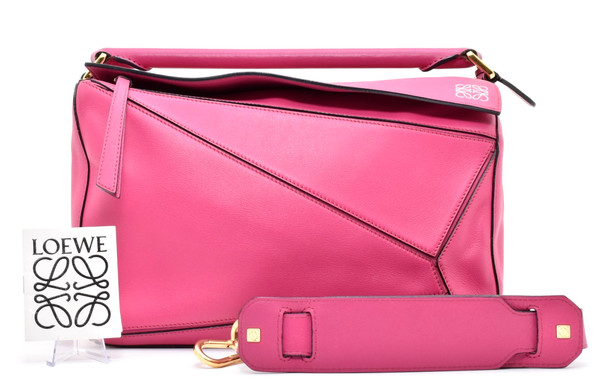 LOEWE Puzzle 29 Geometric Bag Shoulder Purse 2way Medium Purple Pink Calfskin