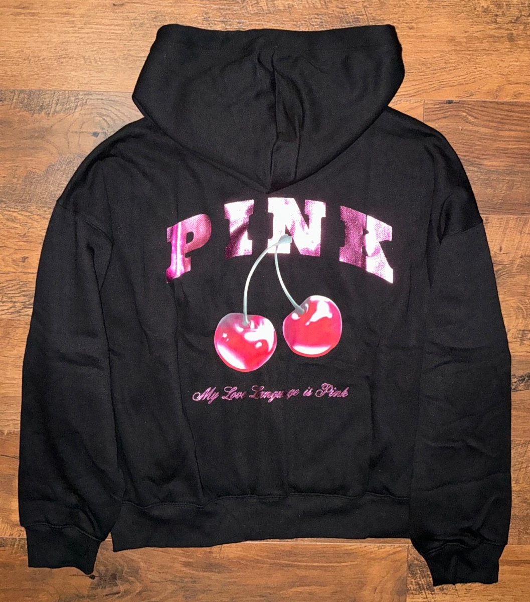 Victoria's Secret Pink Bling Logo Campus Full Zip Hoodie Black Red