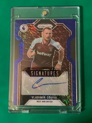 Vladimir Coufal 2020-21 Prizm Premiere League Blue Shimmer /7 FOTL Auto +1 Touch