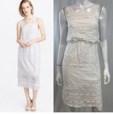 J. Crew 02 White Eyelet Lace Lined Sleeveless Knee Length Sheath Tank Dress