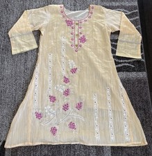 Indian Pakistani Embroidered Floral Blossom Kurta Kurtis Dress Tunic Yellow