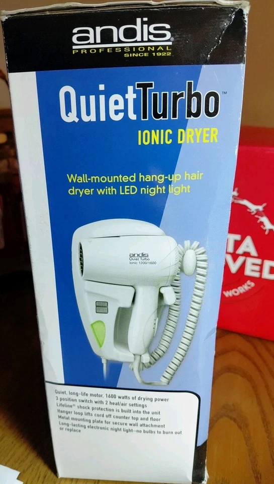 Andis Quiet Turbo Ionic Hair Dryer 1200/1600 Watts Wall Mount Hangup Hair Dryer  - Image 3 of 4