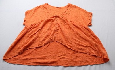 Ces Femme Women's Solid Short Sleeve Button Gauze Top EJ3 Orange Size 1XL