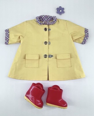 American Girl BITTY BABY Clothes Rainy Day Yellow Raincoat Red Boots *Clasp  Flaw