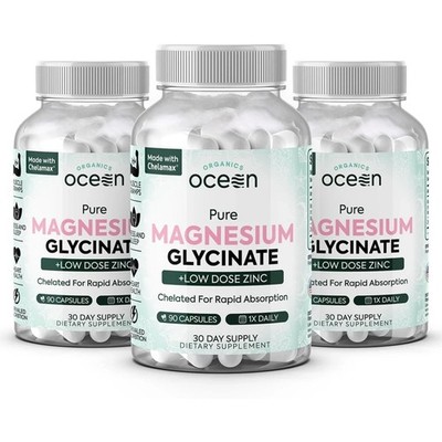1-3PACK Organics Ocean Pure Magnesium Glycinate,Supplement for Men & Women