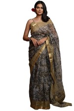 Women's Kota Doria, Polyester Mix Leaf Floral Printed Saree with Blouse Piece