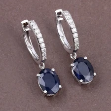 2Ct Oval Cut Blue Lab Created Women's Drop Earrings 14K White Gold Plated