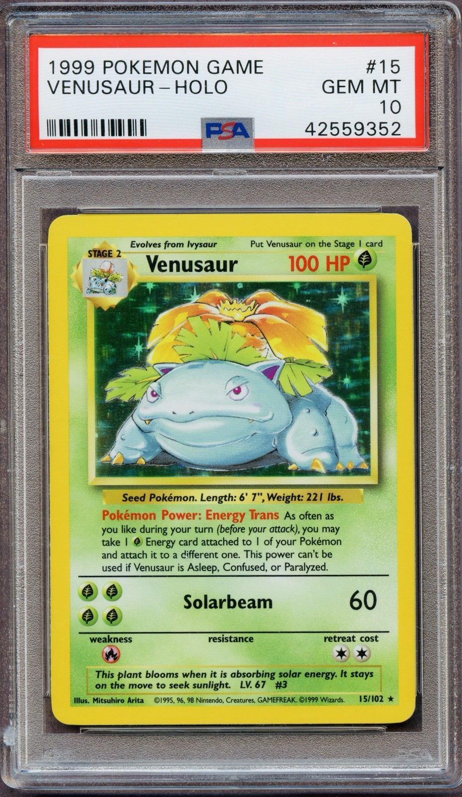 Pokemon Venusaur Base Set Holo PSA 10 Gem Mint 15/102